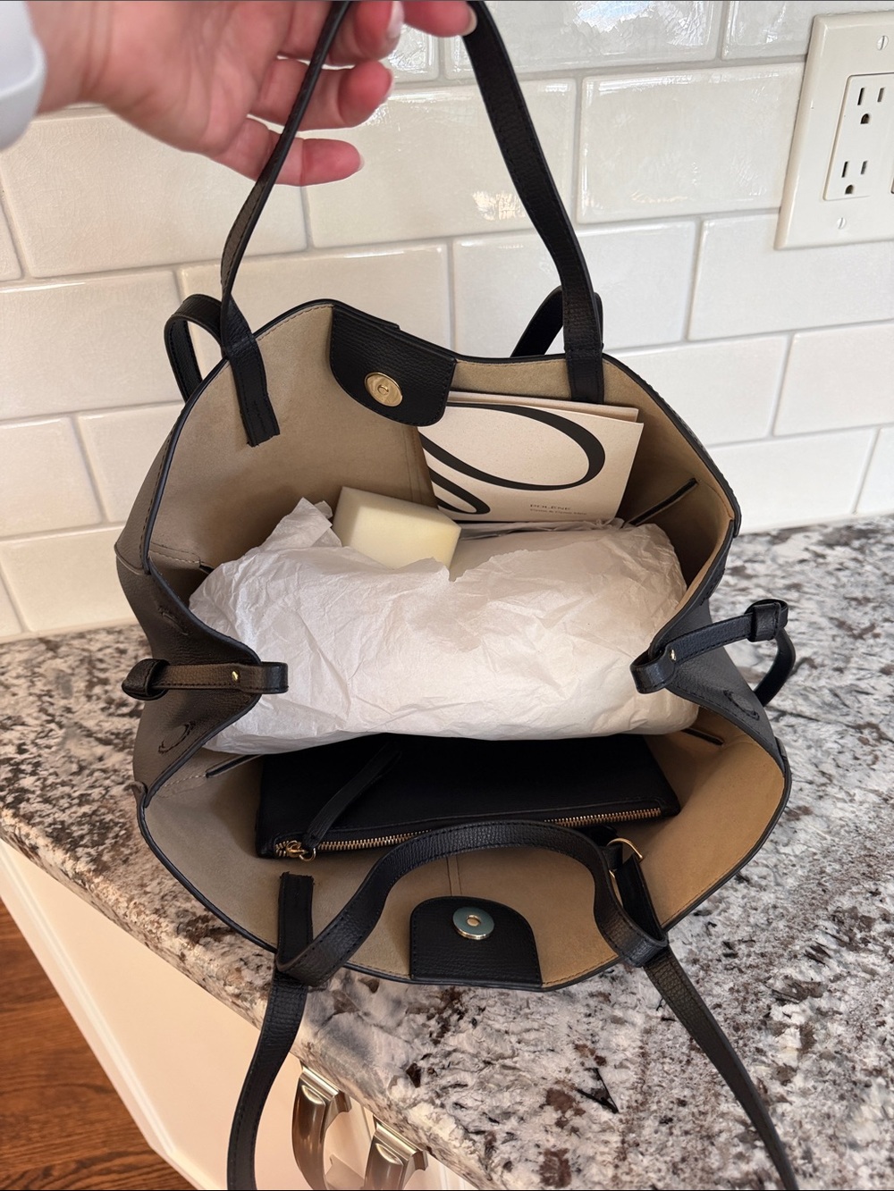 Polene cyme mini Black Leather Tote Bag - Picture 5 of 6